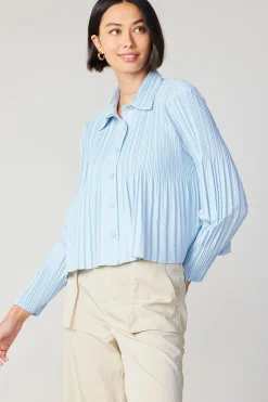 Online Button Down Pleated Top Women Long Sleeve Tops
