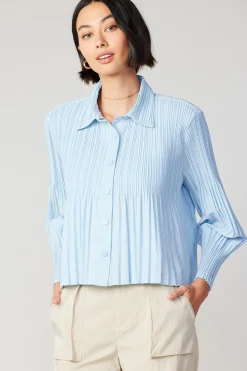 Online Button Down Pleated Top Women Long Sleeve Tops