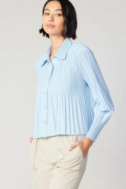 Online Button Down Pleated Top Women Long Sleeve Tops