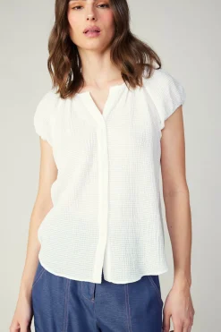 Discount Buttoned Cotton Blouse Women Sleeveless Tops