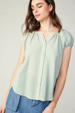 Clearance Buttoned Cotton Blouse Women Sleeveless Tops | Short Sleeve Tops