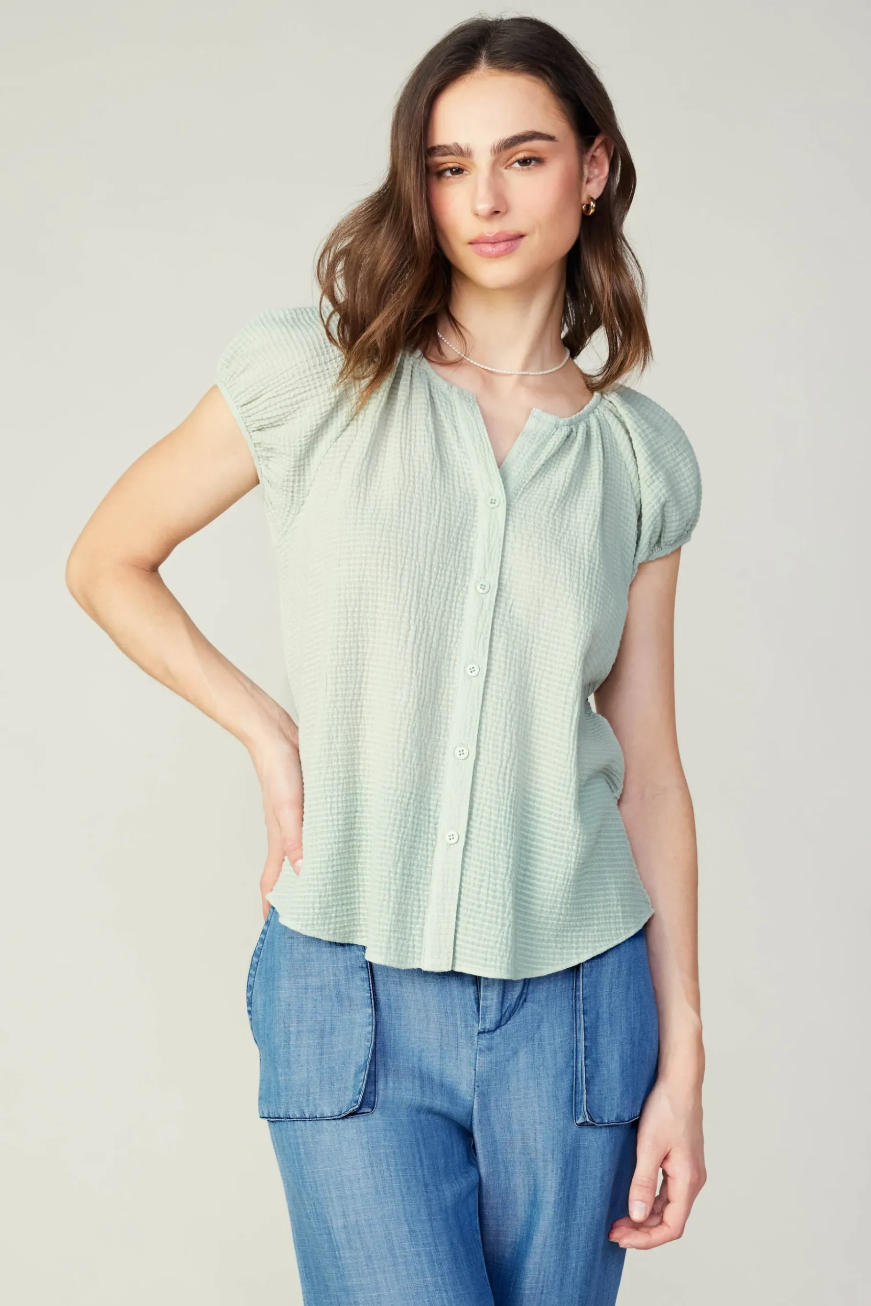 Clearance Buttoned Cotton Blouse Women Sleeveless Tops | Short Sleeve Tops