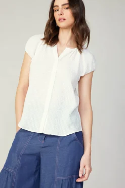 Discount Buttoned Cotton Blouse Women Sleeveless Tops