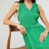 Fashion Cari Ribbed Contrast Pleated Dress Women Midi Dresses