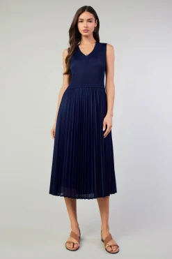 Outlet Cari Ribbed Contrast Pleated Dress Women Midi Dresses