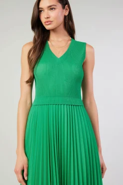 Fashion Cari Ribbed Contrast Pleated Dress Women Midi Dresses
