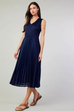 Outlet Cari Ribbed Contrast Pleated Dress Women Midi Dresses