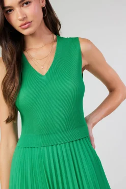 Fashion Cari Ribbed Contrast Pleated Dress Women Midi Dresses