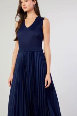Outlet Cari Ribbed Contrast Pleated Dress Women Midi Dresses