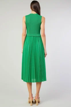 Fashion Cari Ribbed Contrast Pleated Dress Women Midi Dresses