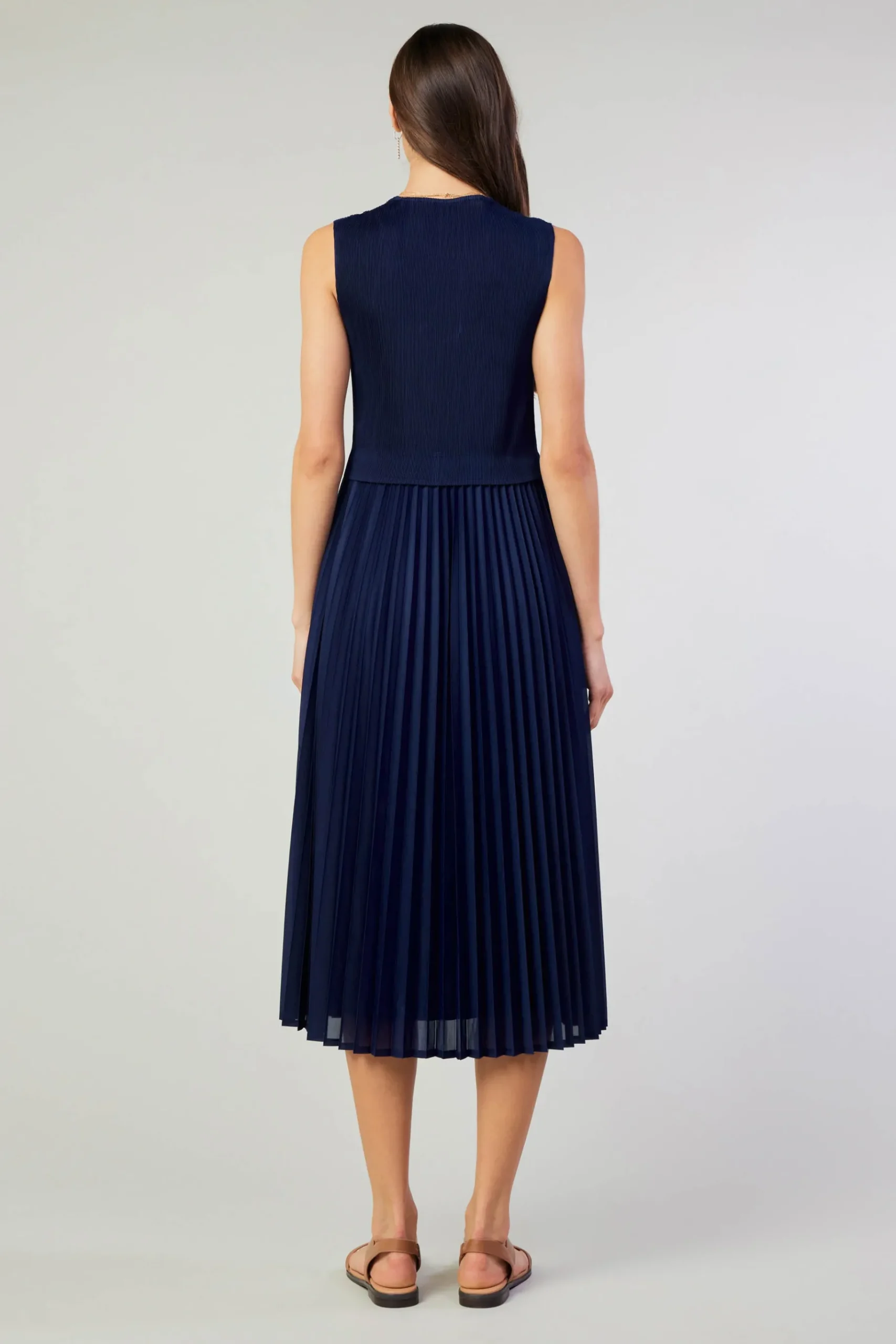 Outlet Cari Ribbed Contrast Pleated Dress Women Midi Dresses