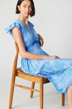 New Carolina Pleated Skirt Midi Dress Women Midi Dresses