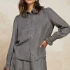 Sale Chambray Button Down Blouse Women Long Sleeve Tops