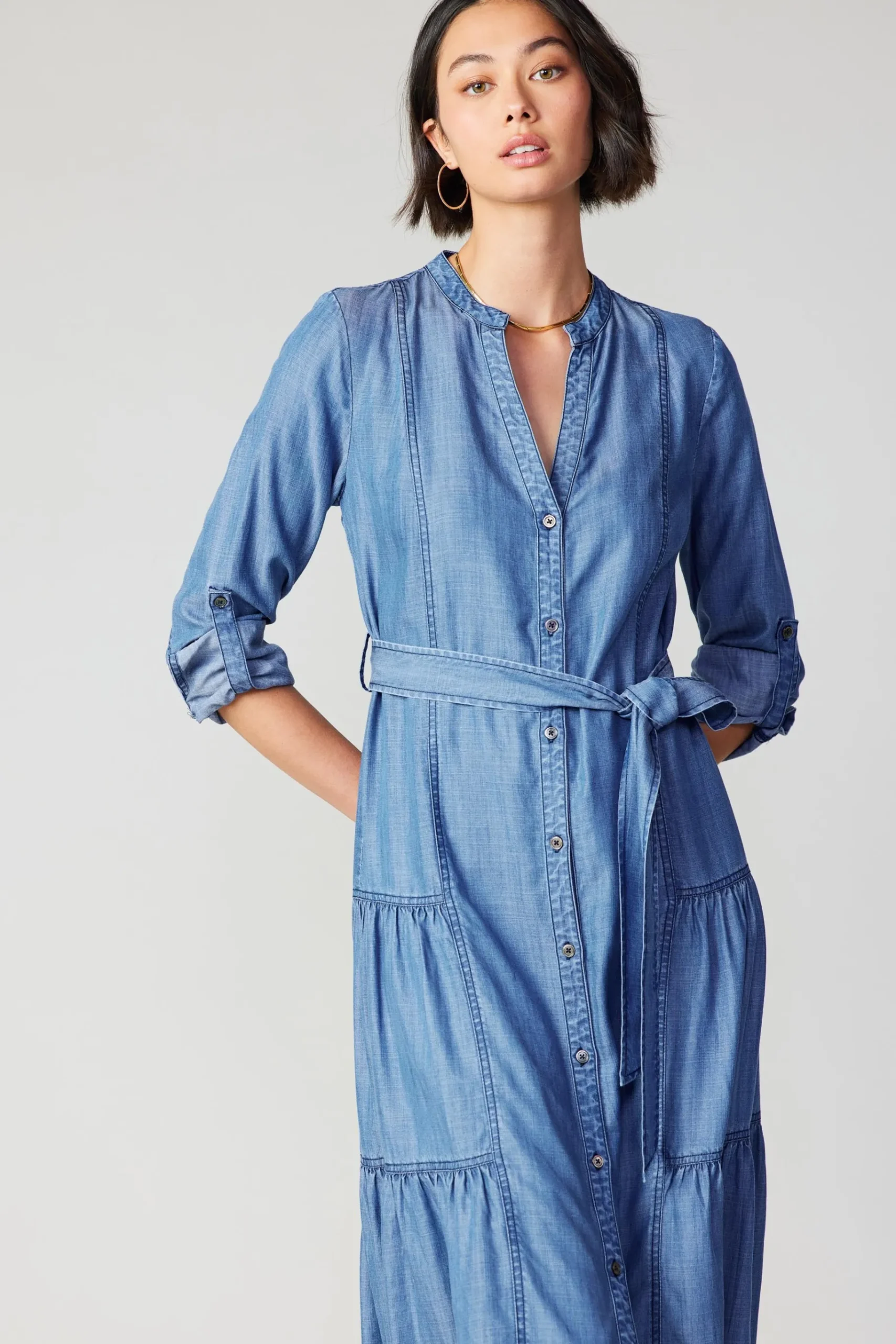 Hot Buttondown Dress Women Midi Dresses