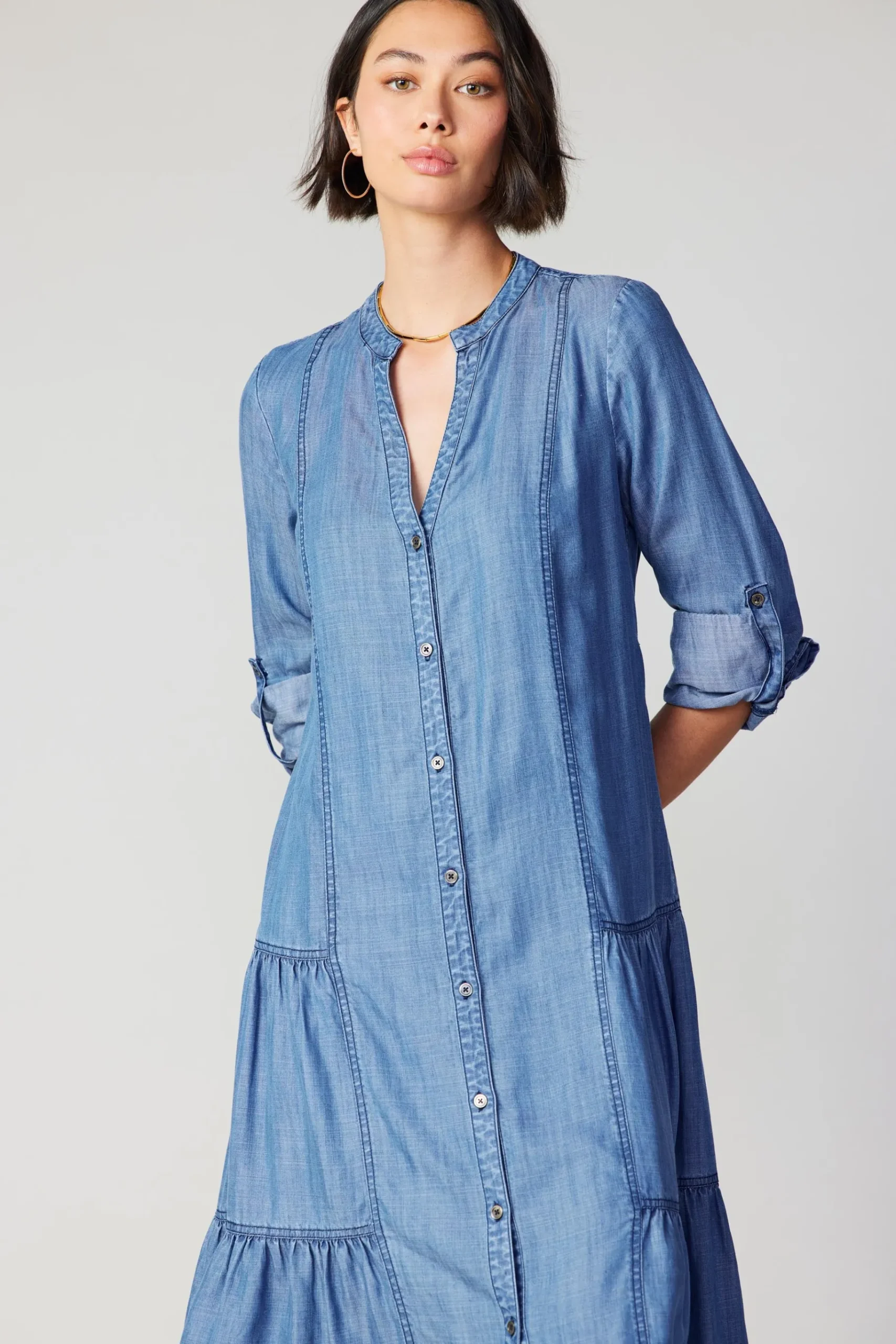 Hot Buttondown Dress Women Midi Dresses