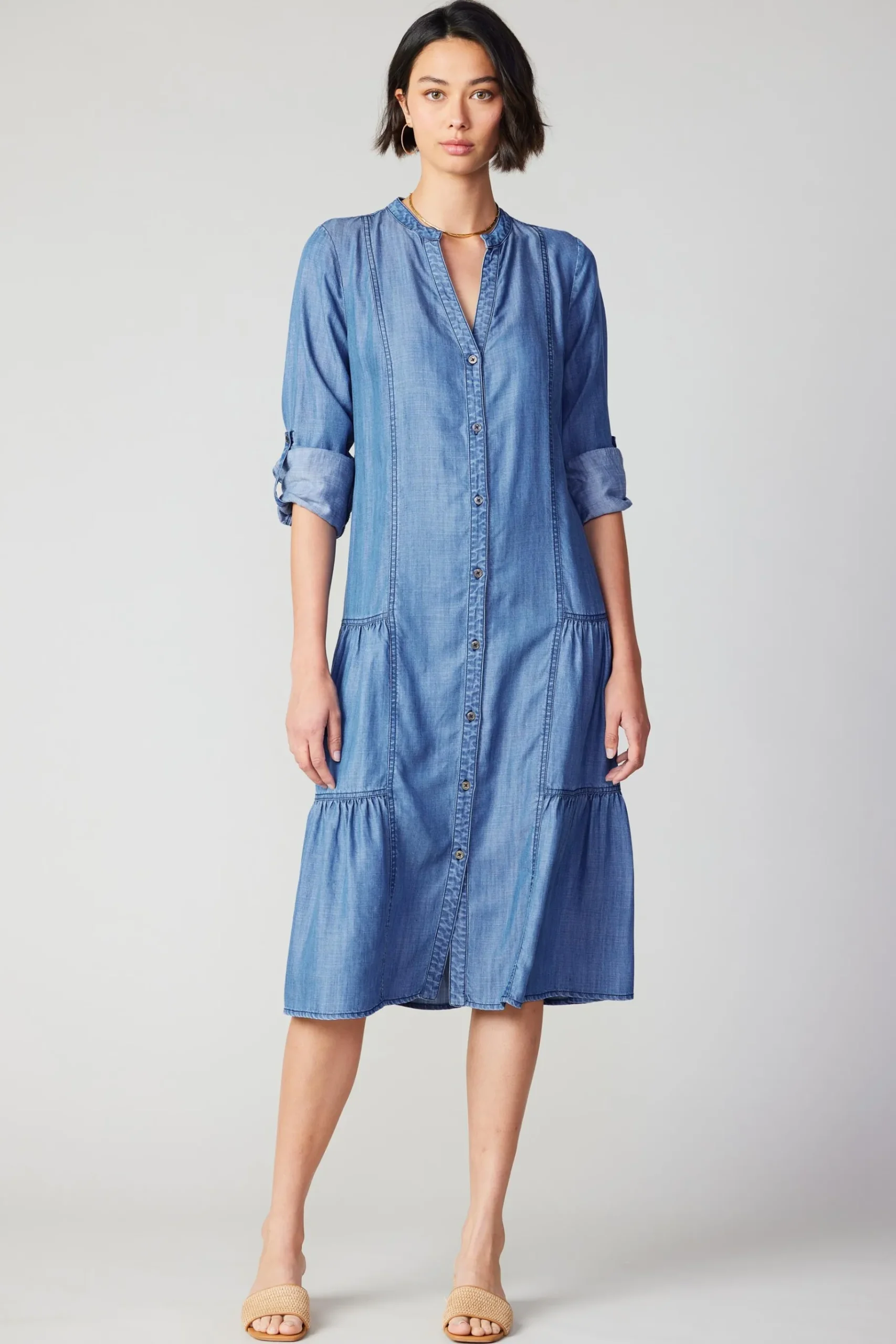 Hot Buttondown Dress Women Midi Dresses