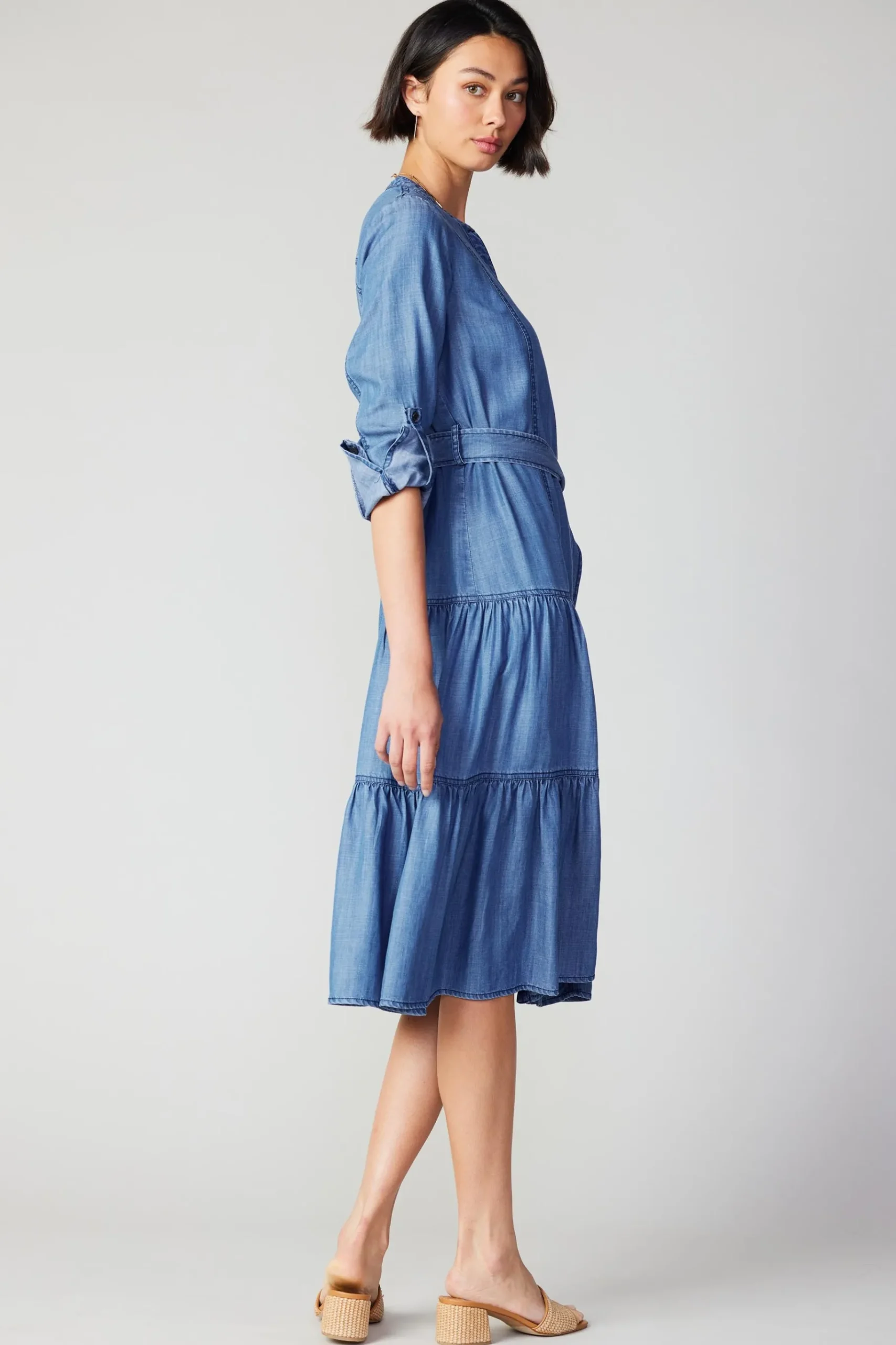 Hot Buttondown Dress Women Midi Dresses