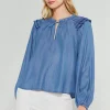 Discount Picot Stitched Blouse Women Long Sleeve Tops
