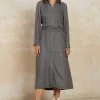 Hot Chambray Shirt Dress Women Midi Dresses