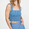 Sale Smocked Crop Top Women Sleeveless Tops