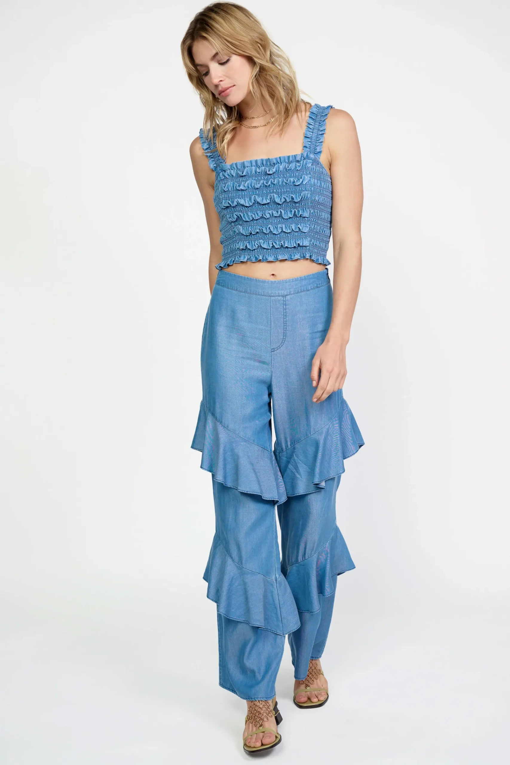 Sale Smocked Crop Top Women Sleeveless Tops