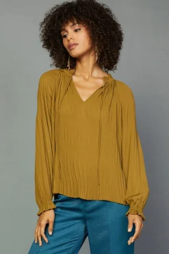 Outlet Charlotte Pleated Blouse Women Long Sleeve Tops