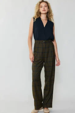 Discount Checkered Wide Leg Pants Women Pants