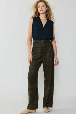 Discount Checkered Wide Leg Pants Women Pants