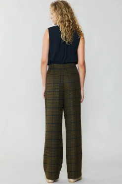 Discount Checkered Wide Leg Pants Women Pants