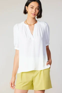 New Classic V Neck Blouse Women Short Sleeve Tops