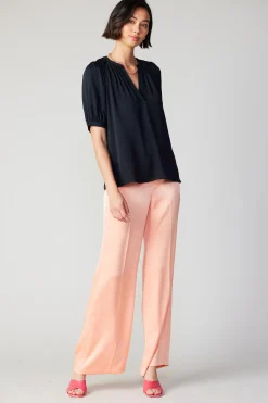 Outlet Classic V Neck Blouse Women Short Sleeve Tops