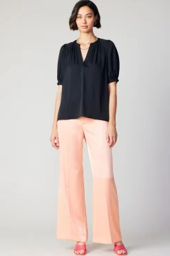 Outlet Classic V Neck Blouse Women Short Sleeve Tops