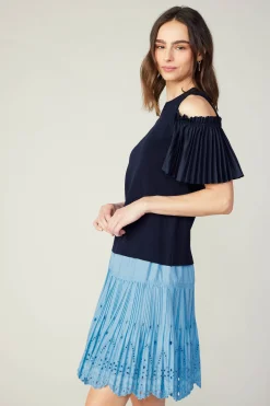 Online Cold Shoulder Pleated Top Women Knitwear | Short Sleeve Tops