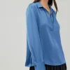 Hot Collared Splitneck Blouse Women Long Sleeve Tops