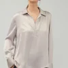 Clearance Collared Splitneck Blouse Women Long Sleeve Tops