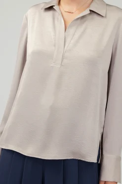 Clearance Collared Splitneck Blouse Women Long Sleeve Tops
