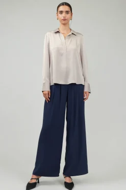 Clearance Collared Splitneck Blouse Women Long Sleeve Tops