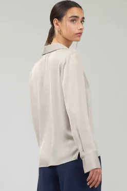 Clearance Collared Splitneck Blouse Women Long Sleeve Tops