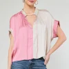 Online Colorblock Contrast Top Women Short Sleeve Tops