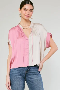 Online Colorblock Contrast Top Women Short Sleeve Tops