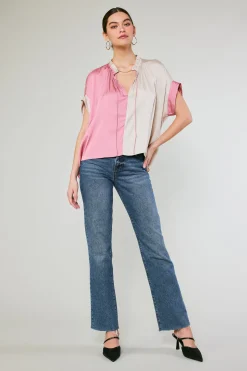 Online Colorblock Contrast Top Women Short Sleeve Tops