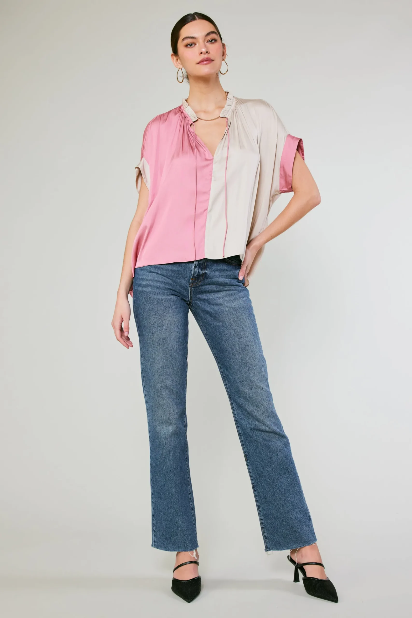 Online Colorblock Contrast Top Women Short Sleeve Tops