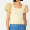 Fashion Constrast Puff Sleeve Sweater Top Women Short Sleeve Tops | Sweaters