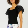 Discount Constrast Puff Sleeve Sweater Top Women Short Sleeve Tops | Sweaters