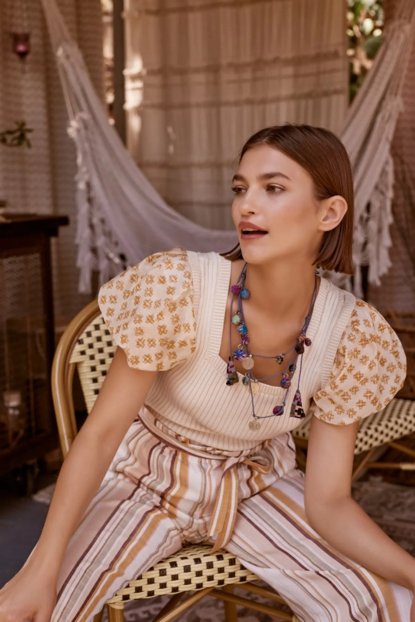 Fashion Constrast Puff Sleeve Sweater Top Women Short Sleeve Tops | Sweaters
