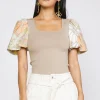 Hot Contrast Floral Sweater Top Women Short Sleeve Tops | Sweaters