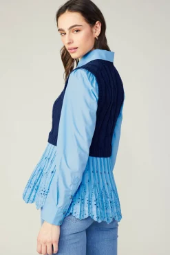Outlet Contrast Knit Eyelet Top Women Knitwear | Sweaters