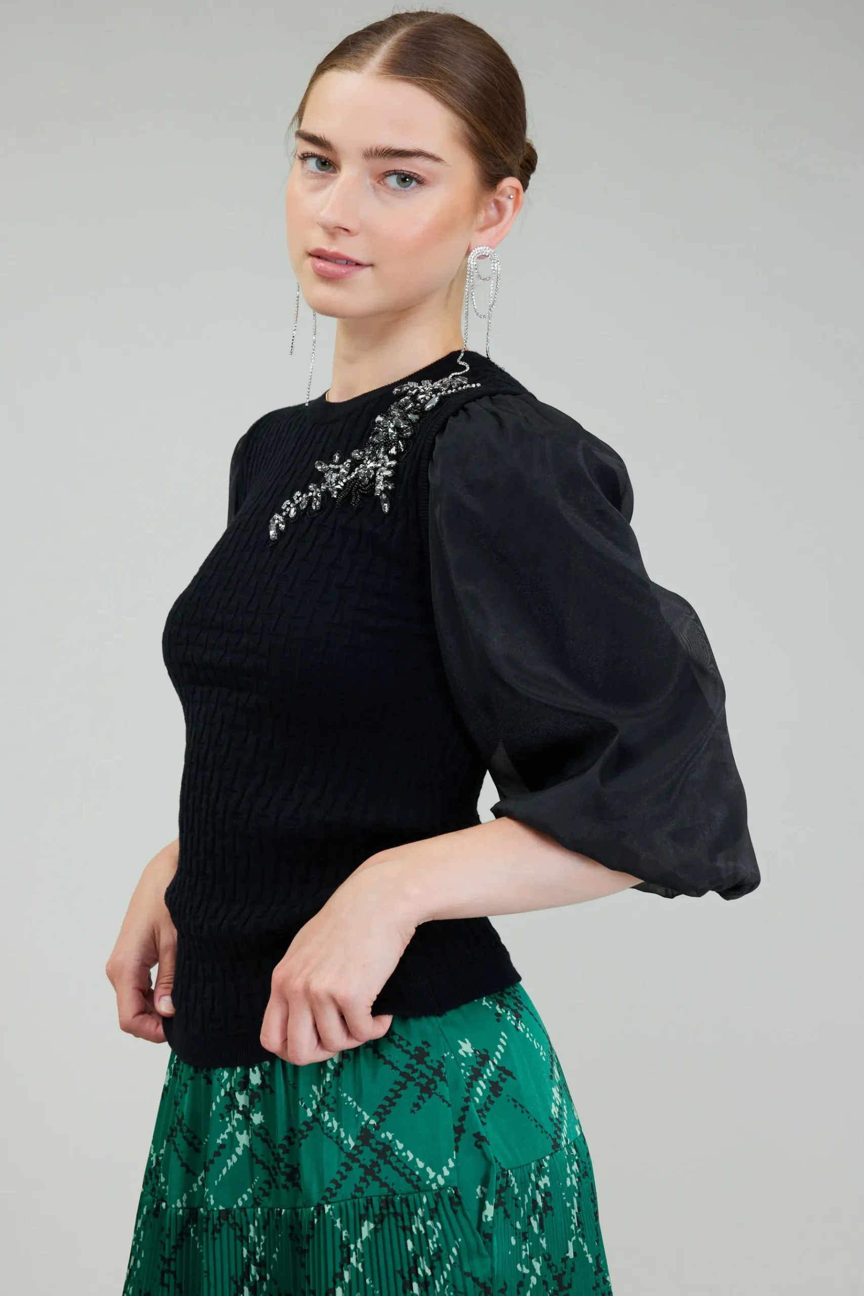 Discount Contrast Sleeve Knit Blouse Women Knitwear | Short Sleeve Tops
