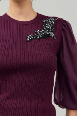 Hot Contrast Sleeve Knit Blouse Women Knitwear | Short Sleeve Tops