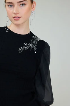 Discount Contrast Sleeve Knit Blouse Women Knitwear | Short Sleeve Tops